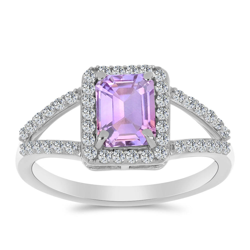 Stříbro 925/1000 - Prsten s Rose de France Ametystem a Bílým Topazem - Karátové číslo: 1.97. přibližná hmotnost: 2.96 gramů 3 