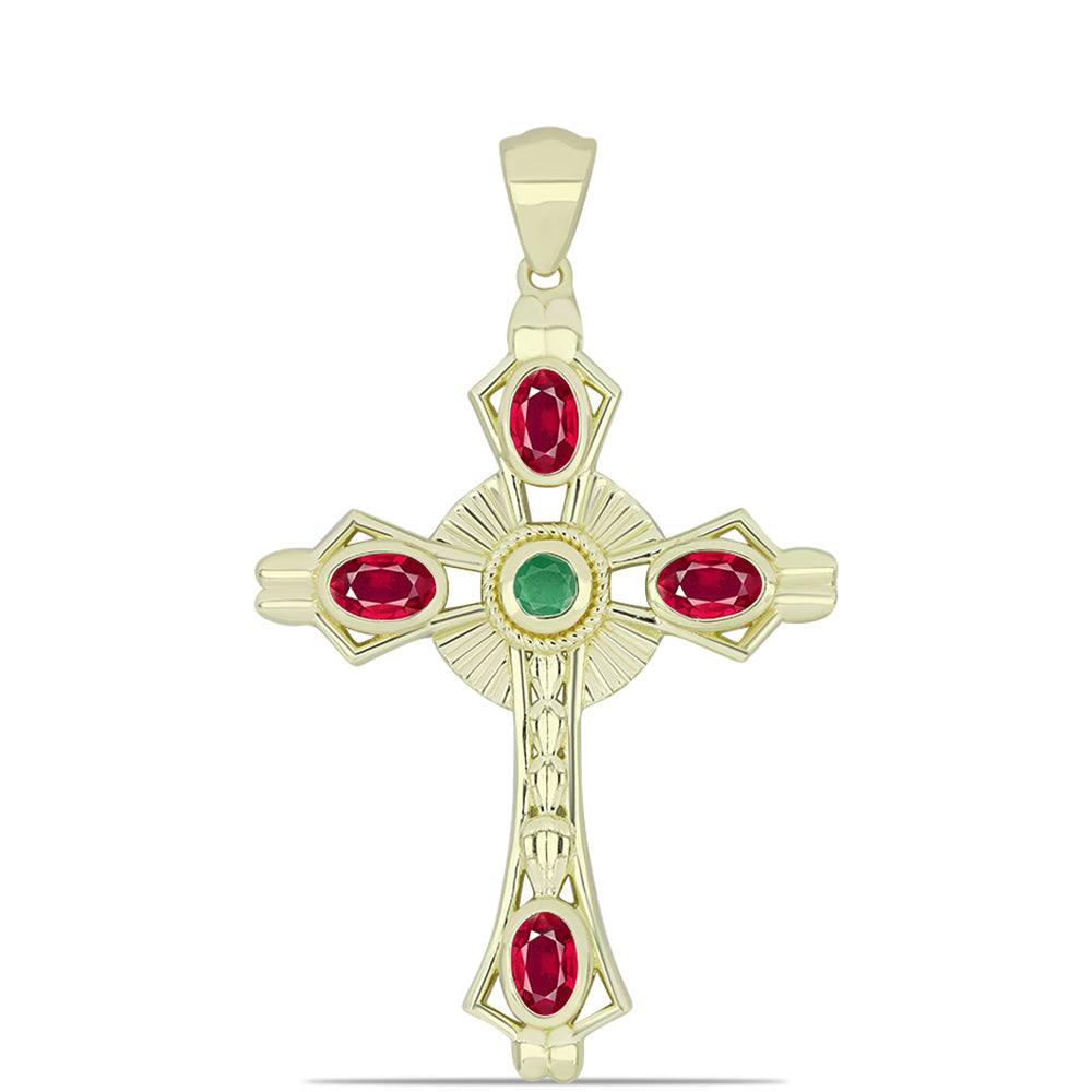 Pozlacené Stříbro 925/1000 - Přívěsek s Madagaskarským Rubínem a Brazilským Smaragdem - Karátové číslo: 1.56. přibližná hmotnost: 5.34 gramů 1 