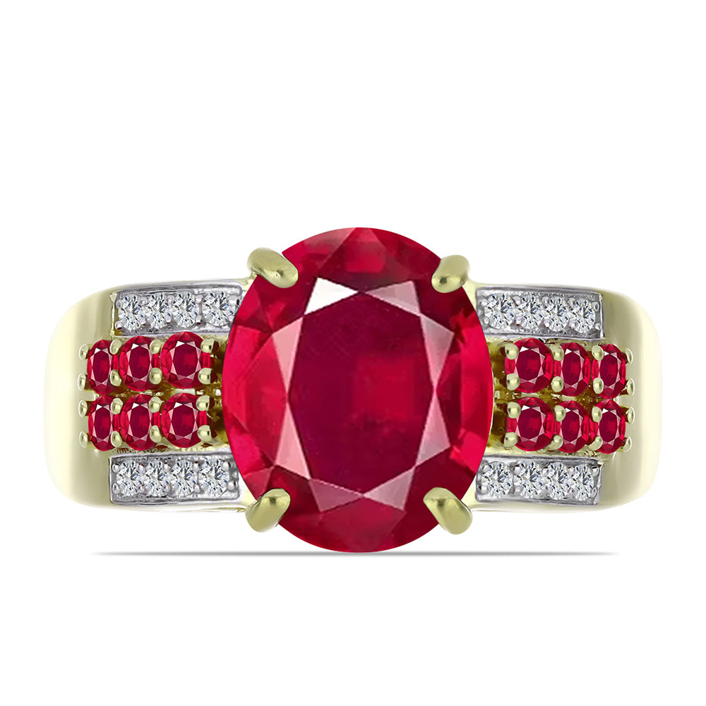 Pozlacené Stříbro 925/1000 - Prsten s Madagaskarským Rubínem a Bílým Topazem - Karátové číslo: 7.17. přibližná hmotnost: 6.61 gramů 1 