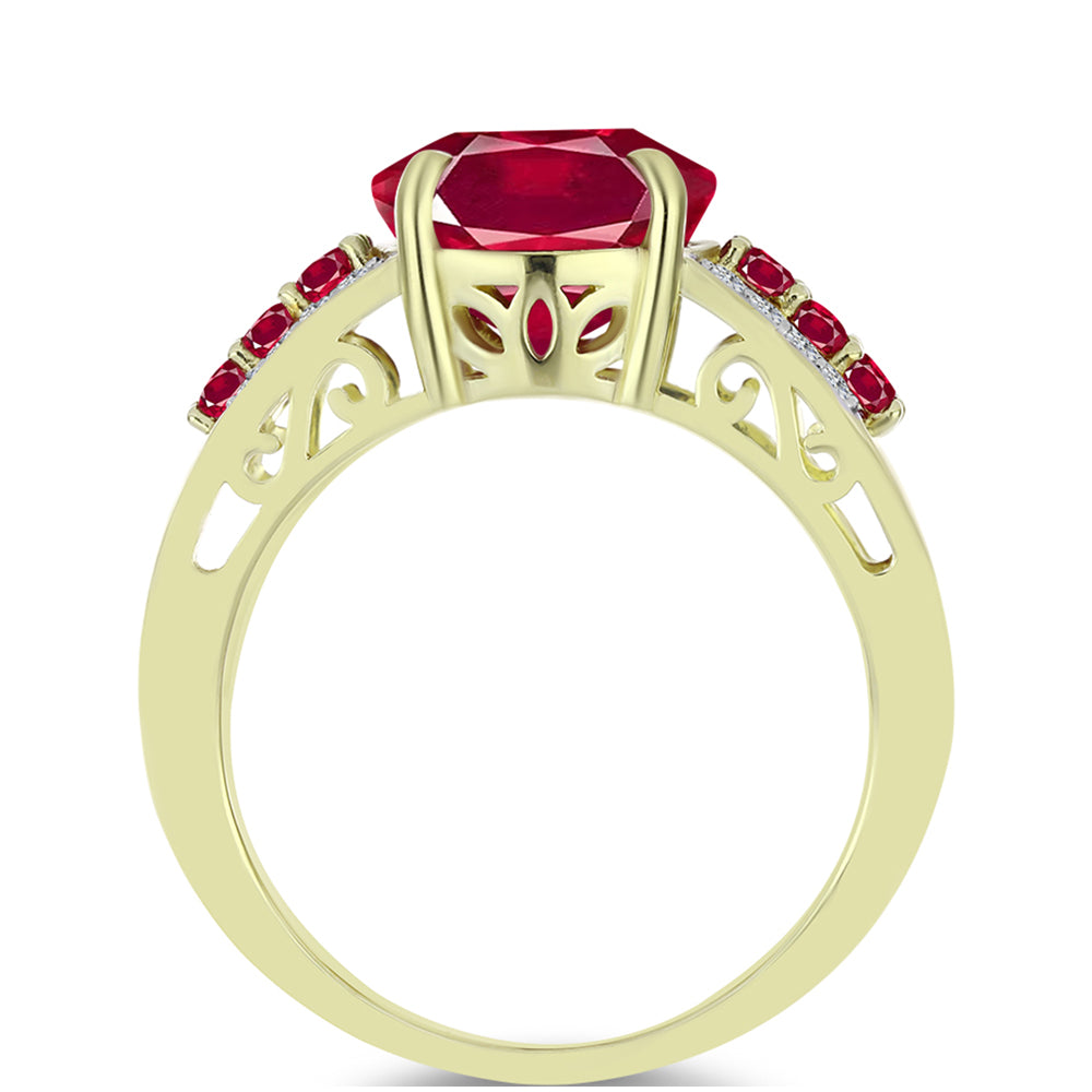 Pozlacené Stříbro 925/1000 - Prsten s Madagaskarským Rubínem a Bílým Topazem - Karátové číslo: 7.17. přibližná hmotnost: 6.61 gramů 2 