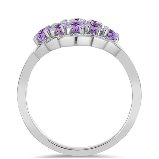 Stříbrný Prsten s Rose de France Ametystem a Bílým Topazem