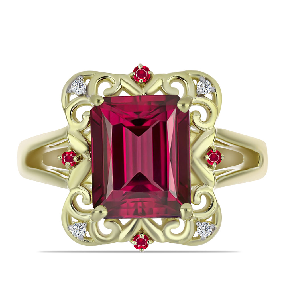 Pozlacený Stříbrný Prsten s Madagaskarským Rubínem a Bílým Topazem 1 