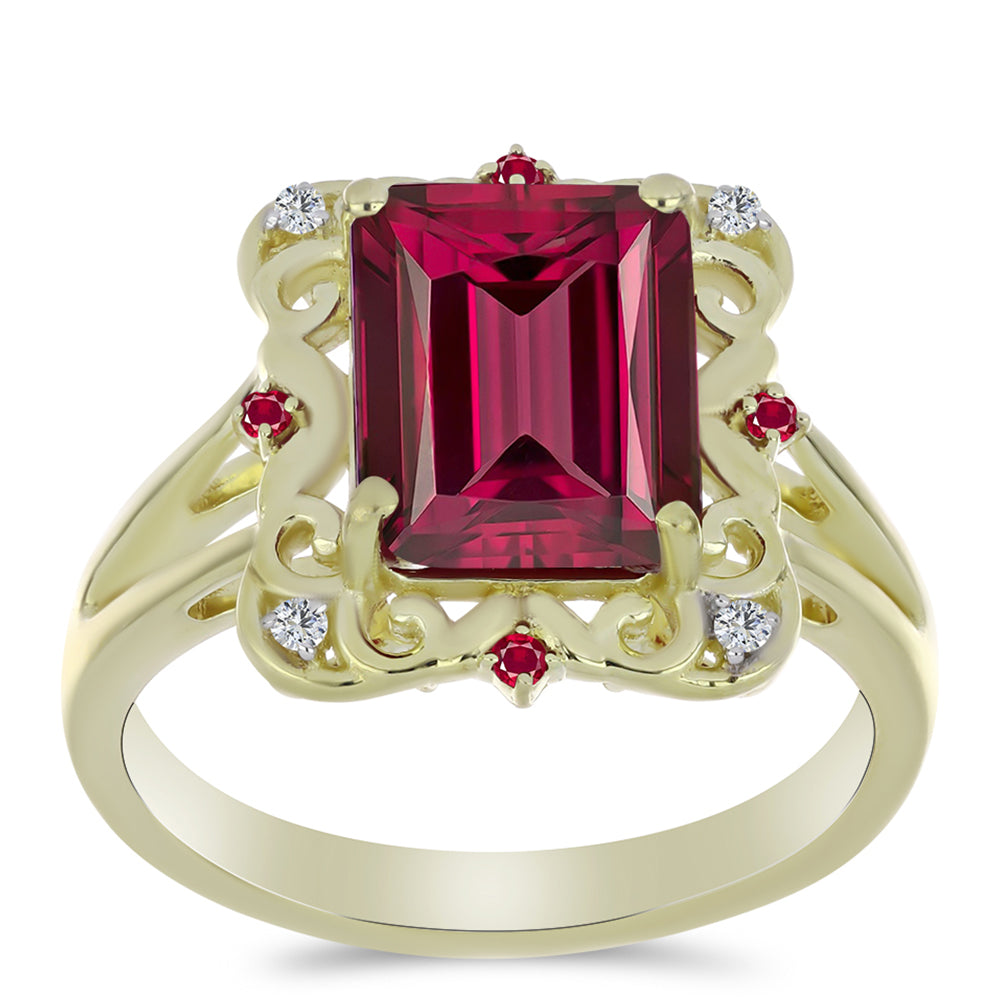 Pozlacený Stříbrný Prsten s Madagaskarským Rubínem a Bílým Topazem 3 