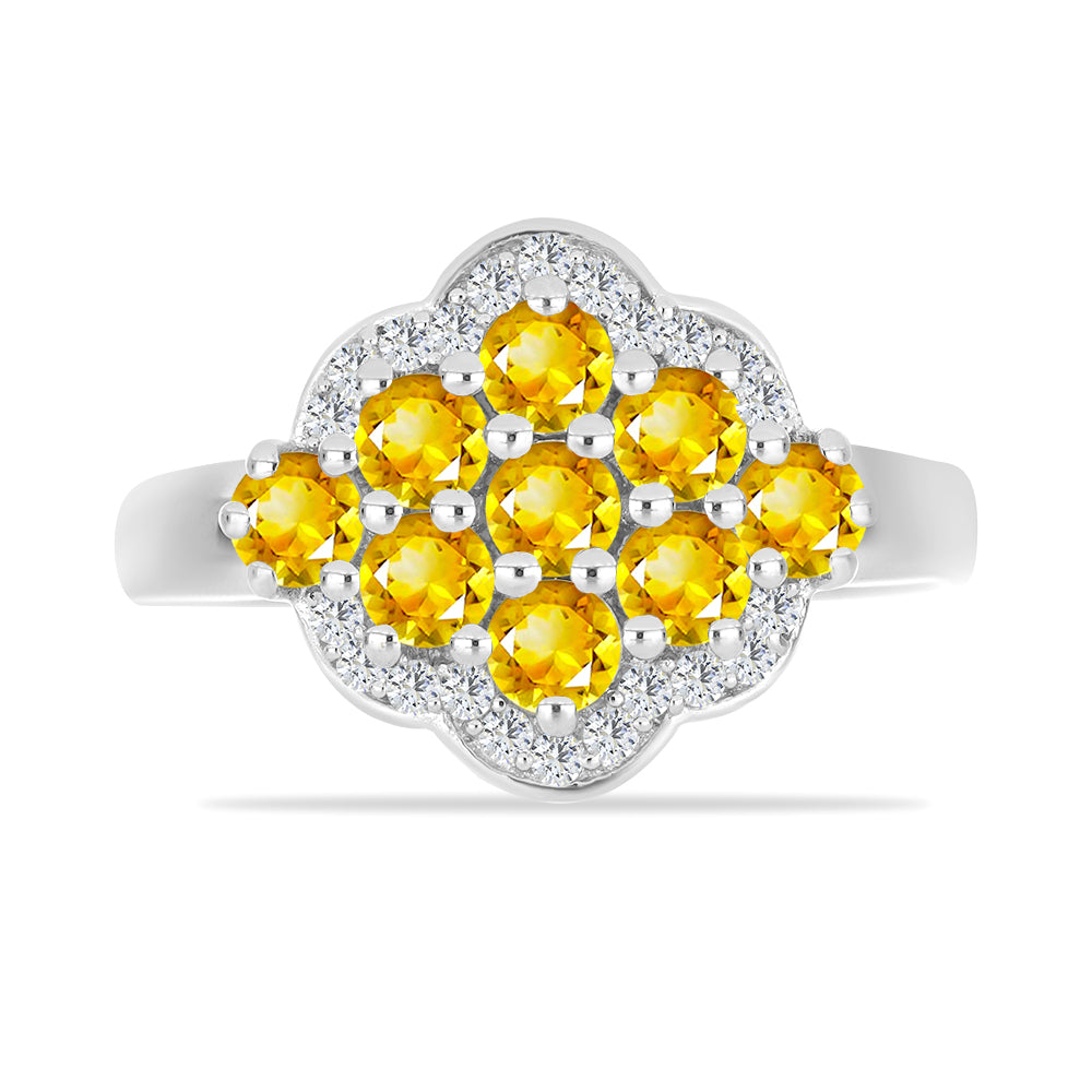 Stříbro 925/1000 - Prsten s Uralským Citrínem a Bílým Topazem - Karátové číslo: 1.15. přibližná hmotnost: 3.61 gramů