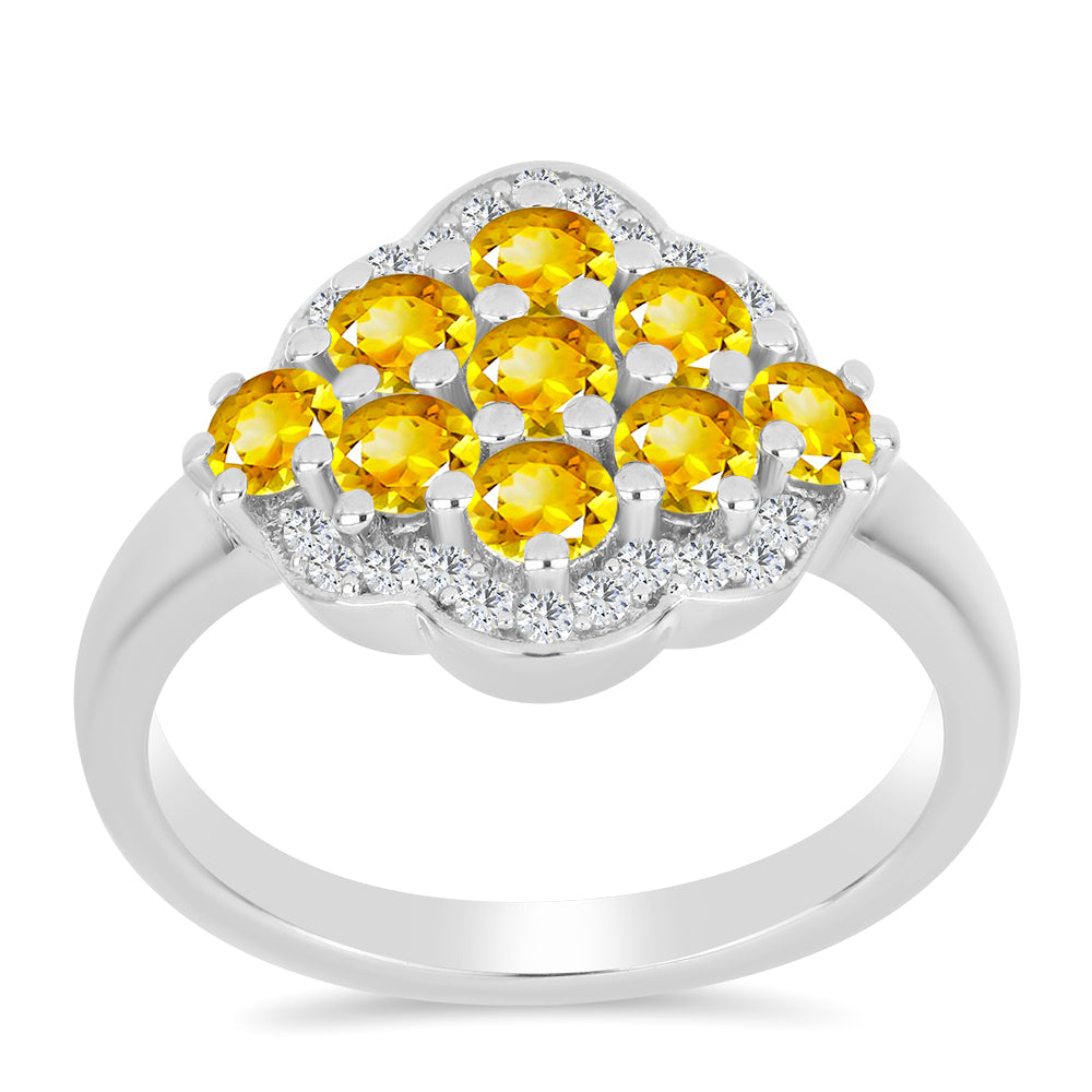 Stříbro 925/1000 - Prsten s Uralským Citrínem a Bílým Topazem - Karátové číslo: 1.15. přibližná hmotnost: 3.61 gramů 3 