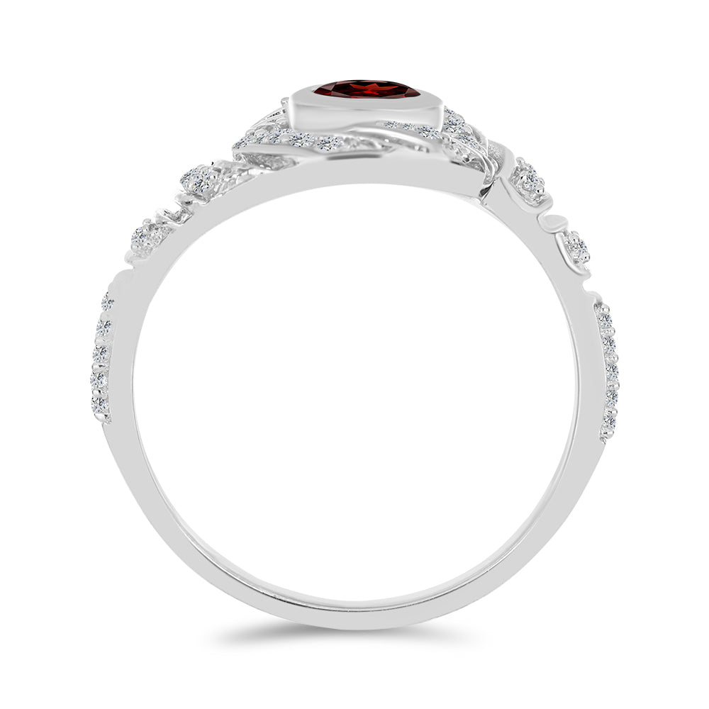 Stříbro 925/1000 - Prsten s Bartonským Granátem a Bílým Topazem - Karátové číslo: 0.86. přibližná hmotnost: 2.96 gramů 2 