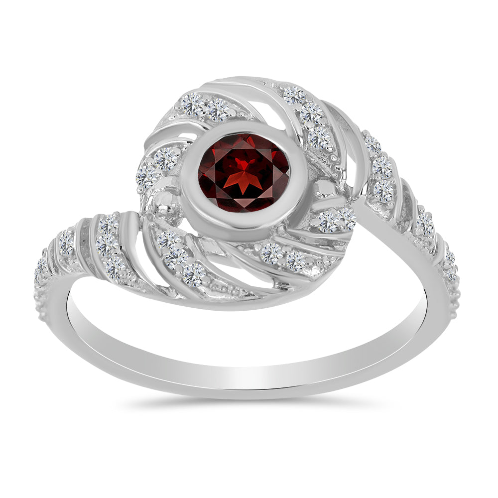 Stříbro 925/1000 - Prsten s Bartonským Granátem a Bílým Topazem - Karátové číslo: 0.86. přibližná hmotnost: 2.96 gramů 3 