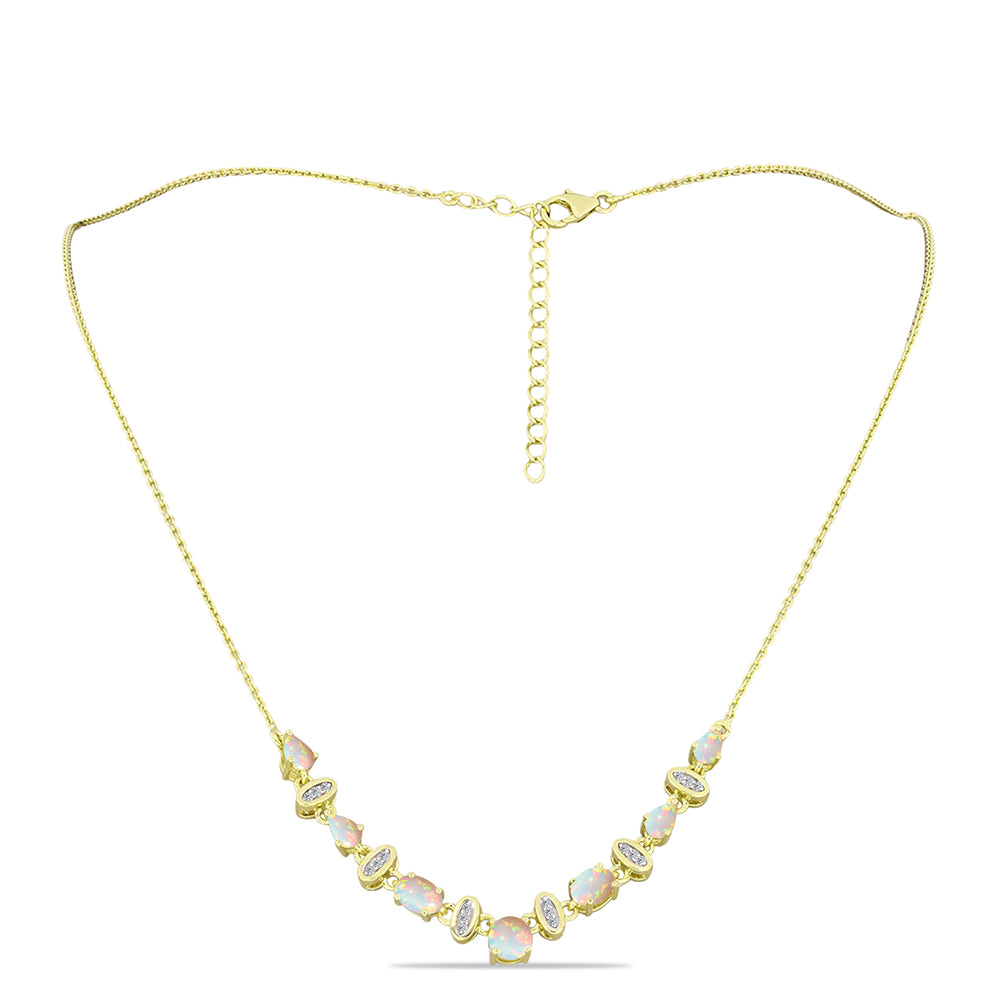 Pozlacený Stříbrný Náhrdelník s Etiopským Opálem z Lega Dembi a Bílým Topazem
