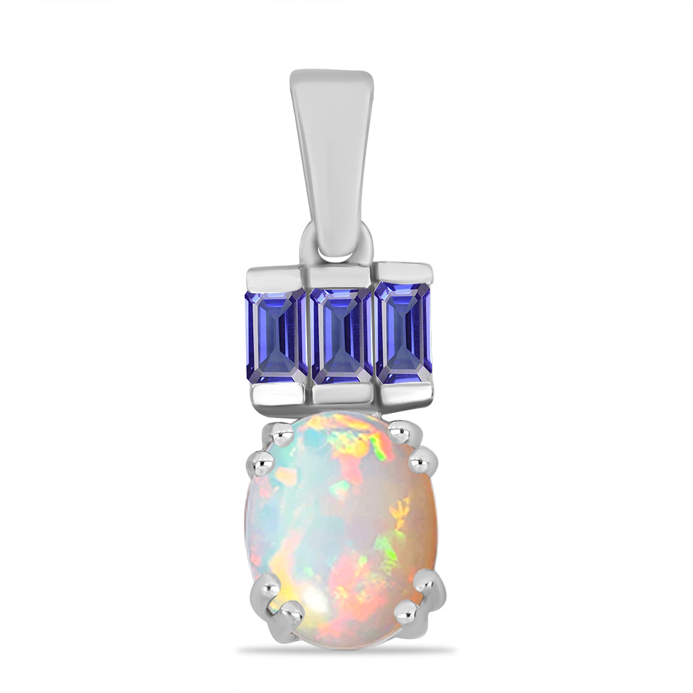 Stříbrný Přívěsek s Tanzanitem a Etiopským Opálem z Lega Dembi