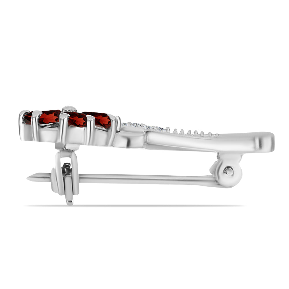 Stříbrný Brož s Bartonským Granátem a Bílým Topazem