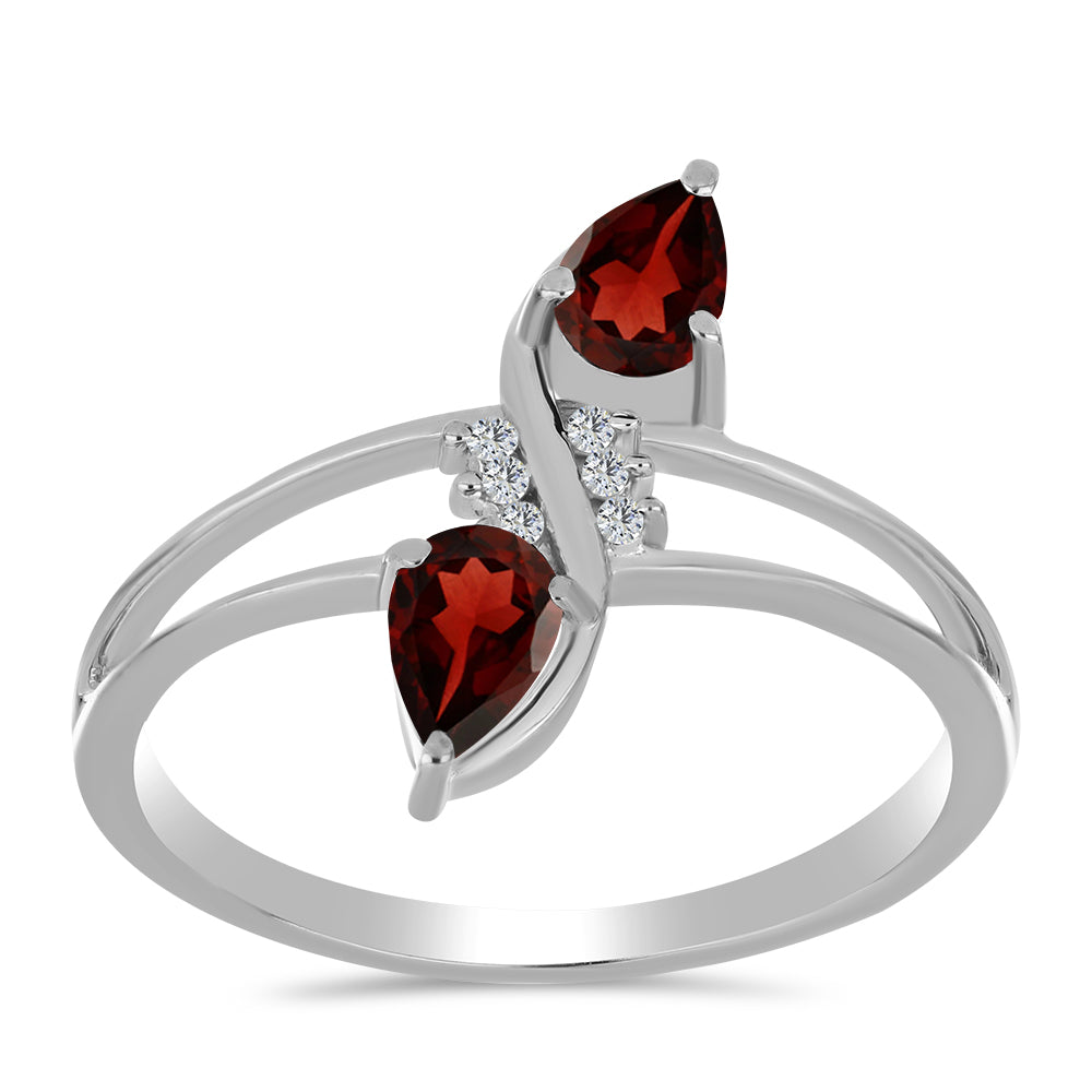 Stříbro 925/1000 - Prsten s Bartonským Granátem a Bílým Topazem - Karátové číslo: 1.01. přibližná hmotnost: 2.55 gramů 3 