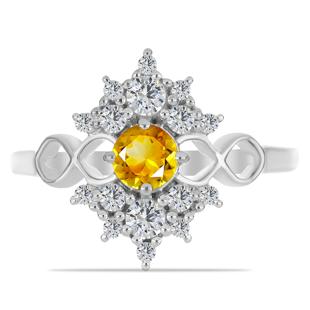 Stříbro 925/1000 - Prsten s Uralským Citrínem a Bílým Topazem - Karátové číslo: 1.08. přibližná hmotnost: 3 gramů 1 