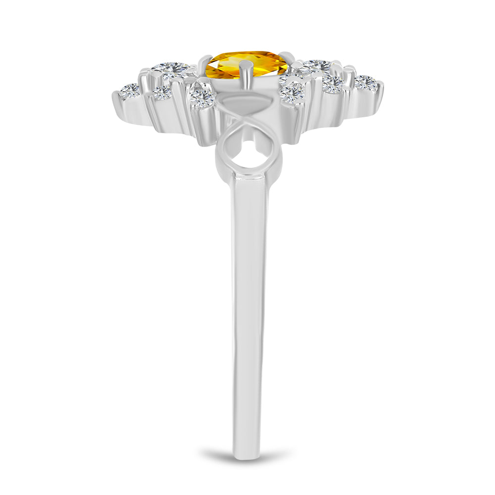 Stříbro 925/1000 - Prsten s Uralským Citrínem a Bílým Topazem - Karátové číslo: 1.08. přibližná hmotnost: 3 gramů 4 