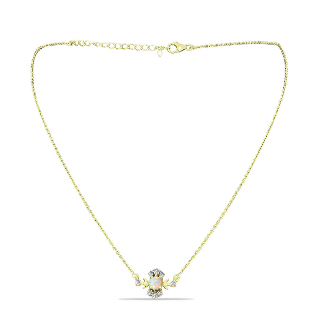 Pozlacené stříbro 925/1000 Náhrdelník s Etiopským Opálem z Lega Dembi a Bílým Topazem - Karátové číslo: 0.52. přibližná hmotnost: 3.69 gramů 1 