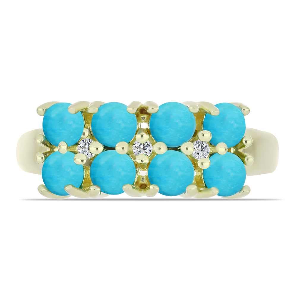 Pozlacené stříbro 925/1000 Prsten s Tyrkysem Sleeping Beauty a Bílým Topazem - Karátové číslo: 1.4. přibližná hmotnost: 3.22 gramů