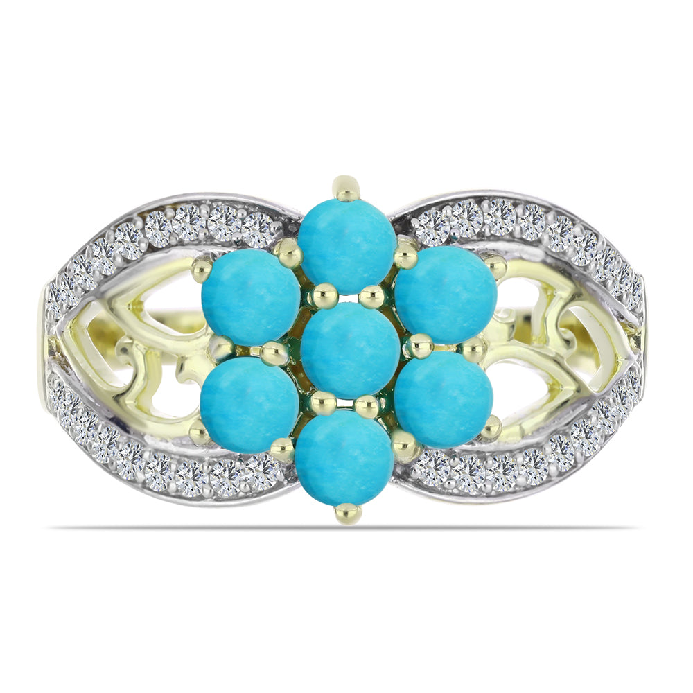 Pozlacený 925 / 1000 Sterlingové Stříbro Prsten s Tyrkysem Sleeping Beauty a Bílým Topazem