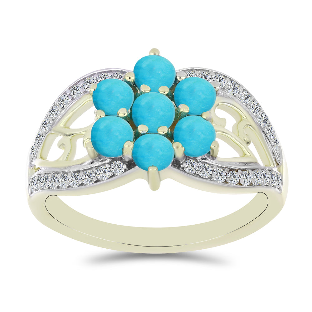 Pozlacený 925 / 1000 Sterlingové Stříbro Prsten s Tyrkysem Sleeping Beauty a Bílým Topazem 3 