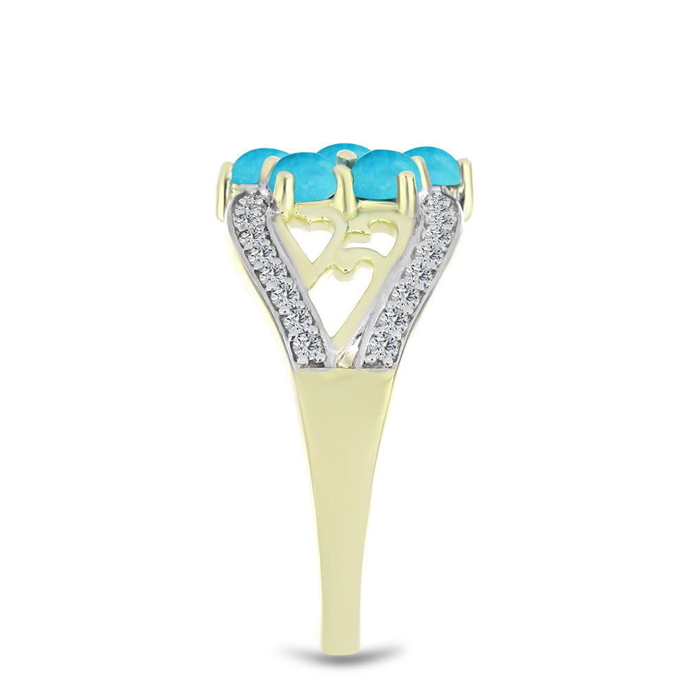 Pozlacený 925 / 1000 Sterlingové Stříbro Prsten s Tyrkysem Sleeping Beauty a Bílým Topazem 4 