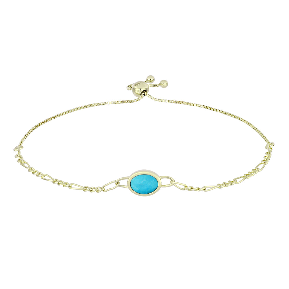 Pozlacené Stříbro 925/1000 - Náramek s Tyrkysem Sleeping Beauty - Karátové číslo: 0.86. přibližná hmotnost: 3.5 gramů