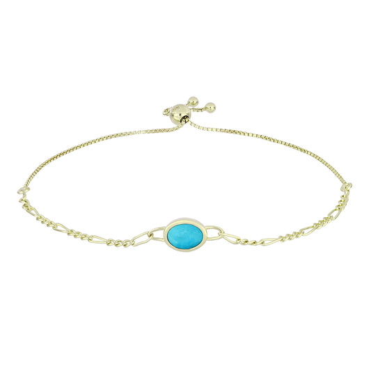 Pozlacené Stříbro 925/1000 - Náramek s Tyrkysem Sleeping Beauty - Karátové číslo: 0.86. přibližná hmotnost: 3.5 gramů