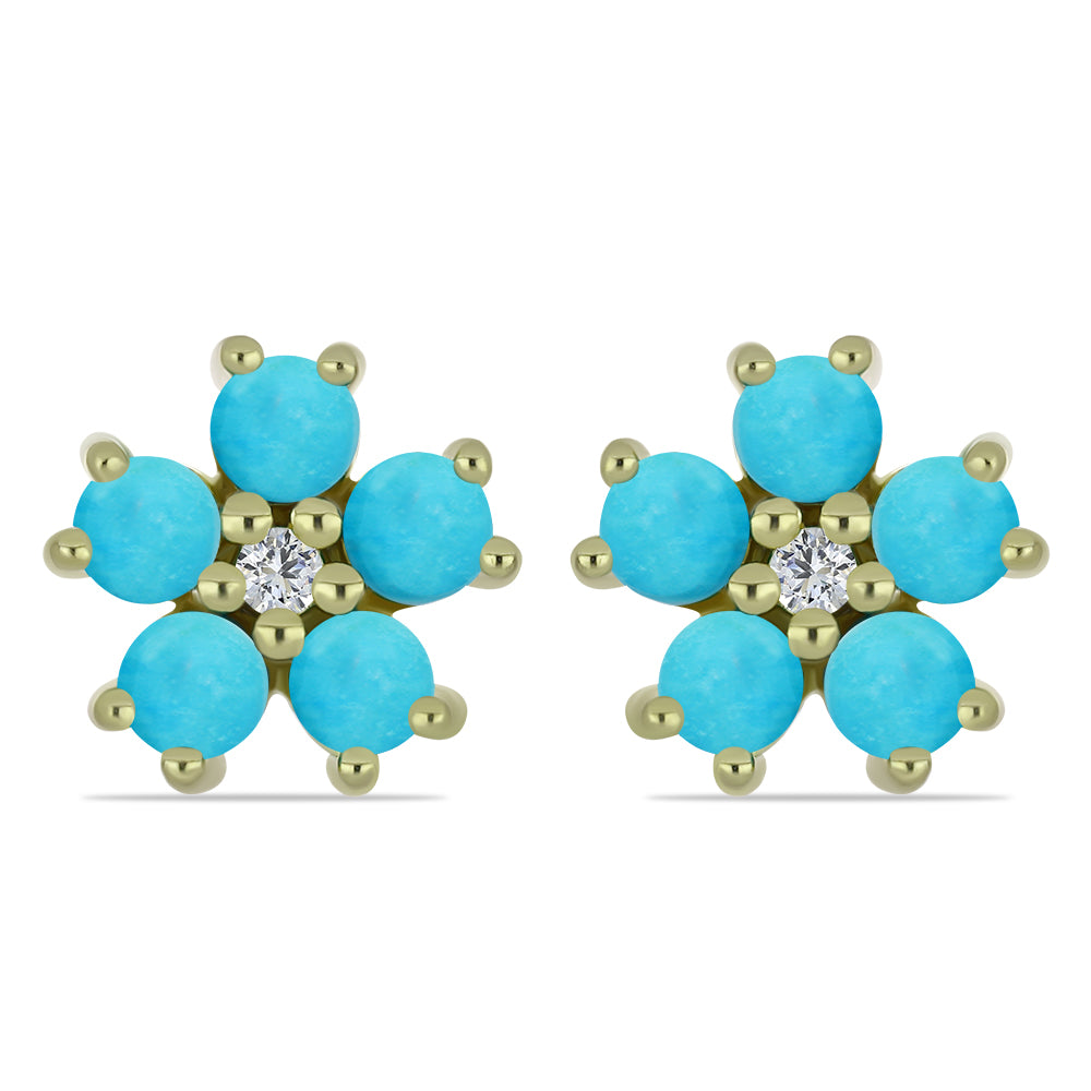 Pozlacené Stříbro 925/1000 - Náušnice s Tyrkysem Sleeping Beauty a Bílým Topazem - Karátové číslo: 1.27. přibližná hmotnost: 2.3 gramů 1 