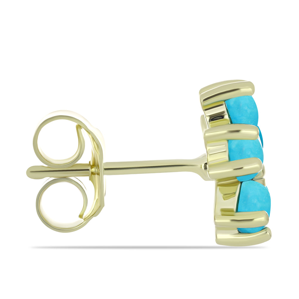 Pozlacené Stříbro 925/1000 - Náušnice s Tyrkysem Sleeping Beauty a Bílým Topazem - Karátové číslo: 1.27. přibližná hmotnost: 2.3 gramů