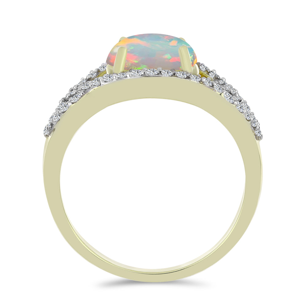 Pozlacené Stříbro 925/1000 - Prsten s Etiopským Opálem z Lega Dembi a Bílým Topazem - Karátové číslo: 1.69. přibližná hmotnost: 3.27 gramů 3 