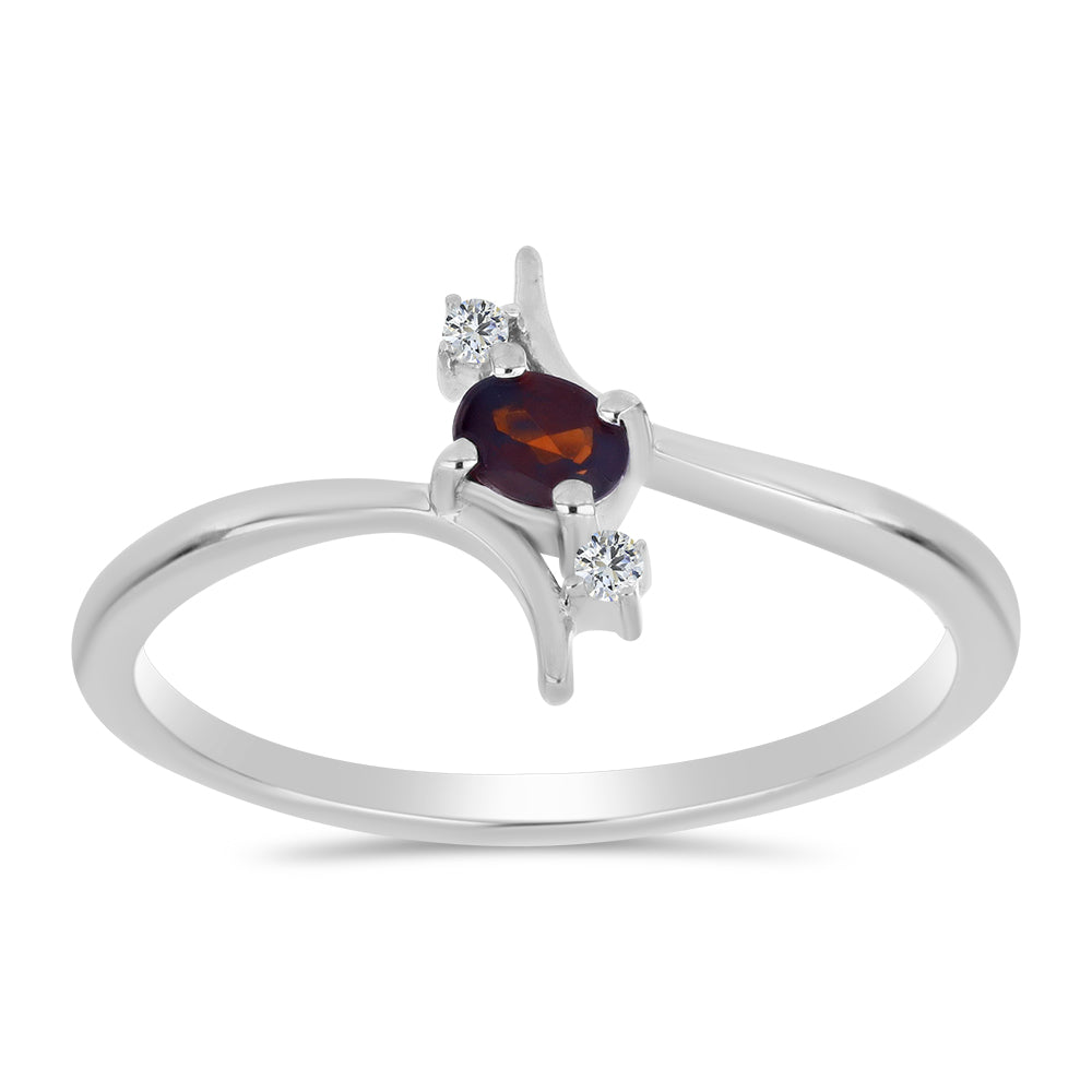 Stříbro 925/1000 Prsten s Bartonským Granátem a Bílým Topazem - Karátové číslo: 0.25. přibližná hmotnost: 1.59 gramů