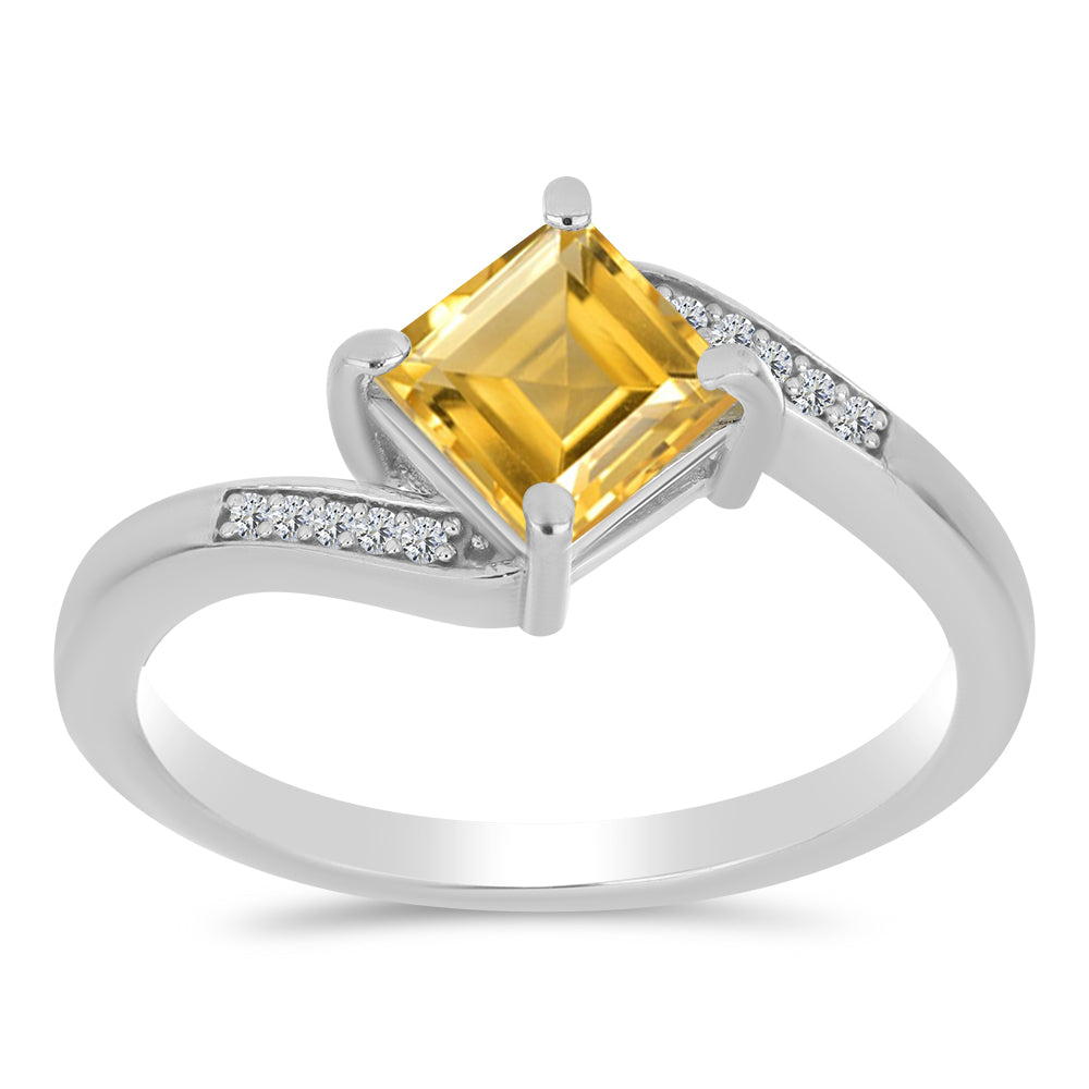 Stříbro 925/1000 - Prsten s Uralským Citrínem a Bílým Topazem - Karátové číslo: 1.21. přibližná hmotnost: 3.09 gramů 3 