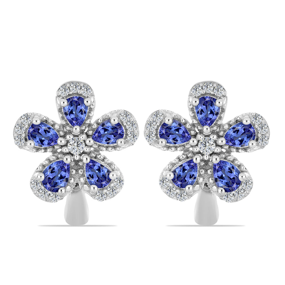 Stříbrné Náušnice s Tanzanitem a Bílým Topazem