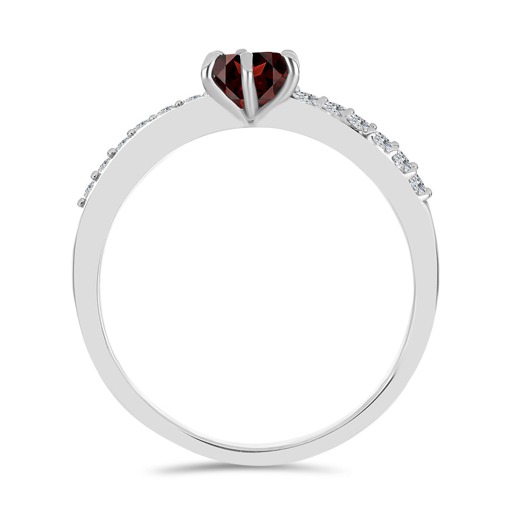 Stříbro 925/1000 - Prsten s Bartonským Granátem a Bílým Topazem - Karátové číslo: 0.8. přibližná hmotnost: 1.83 gramů