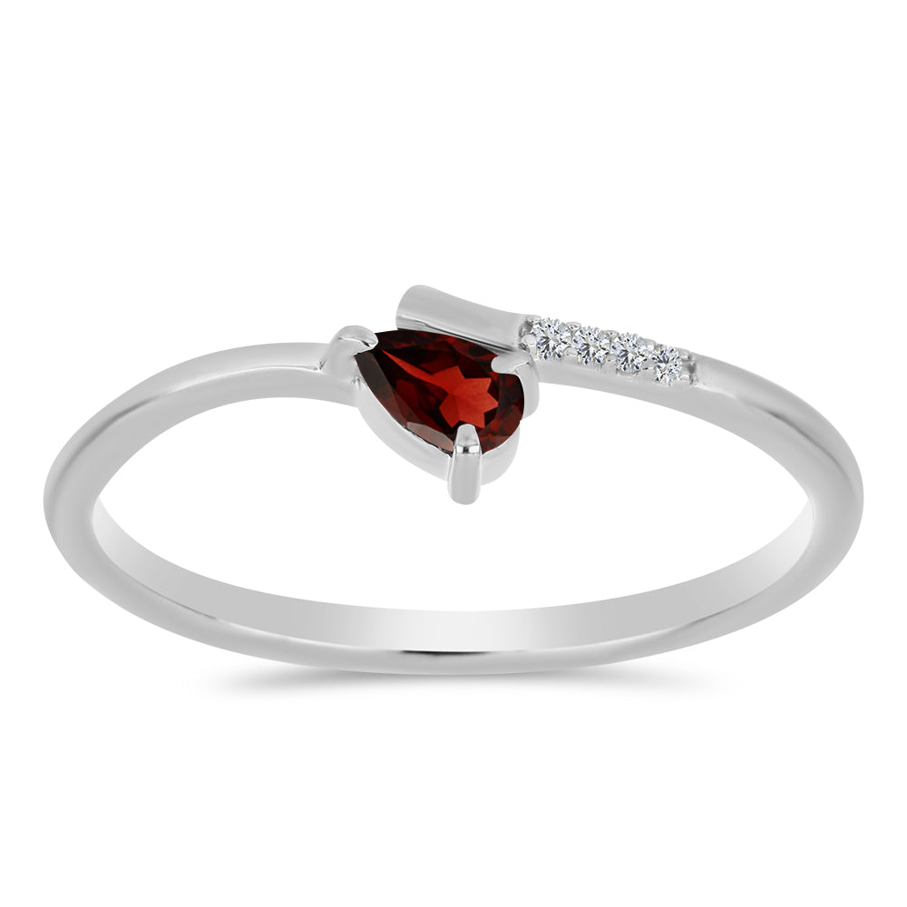 Stříbro 925/1000 - Prsten s Bartonským Granátem a Bílým Topazem - Karátové číslo: 0.28. přibližná hmotnost: 1.45 gramů