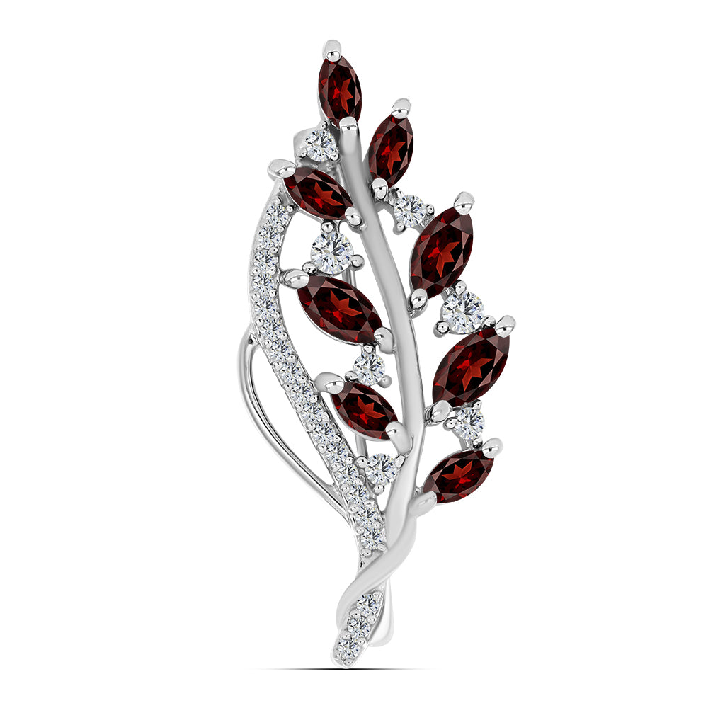Stříbrný Brož s Bartonským Granátem a Bílým Topazem