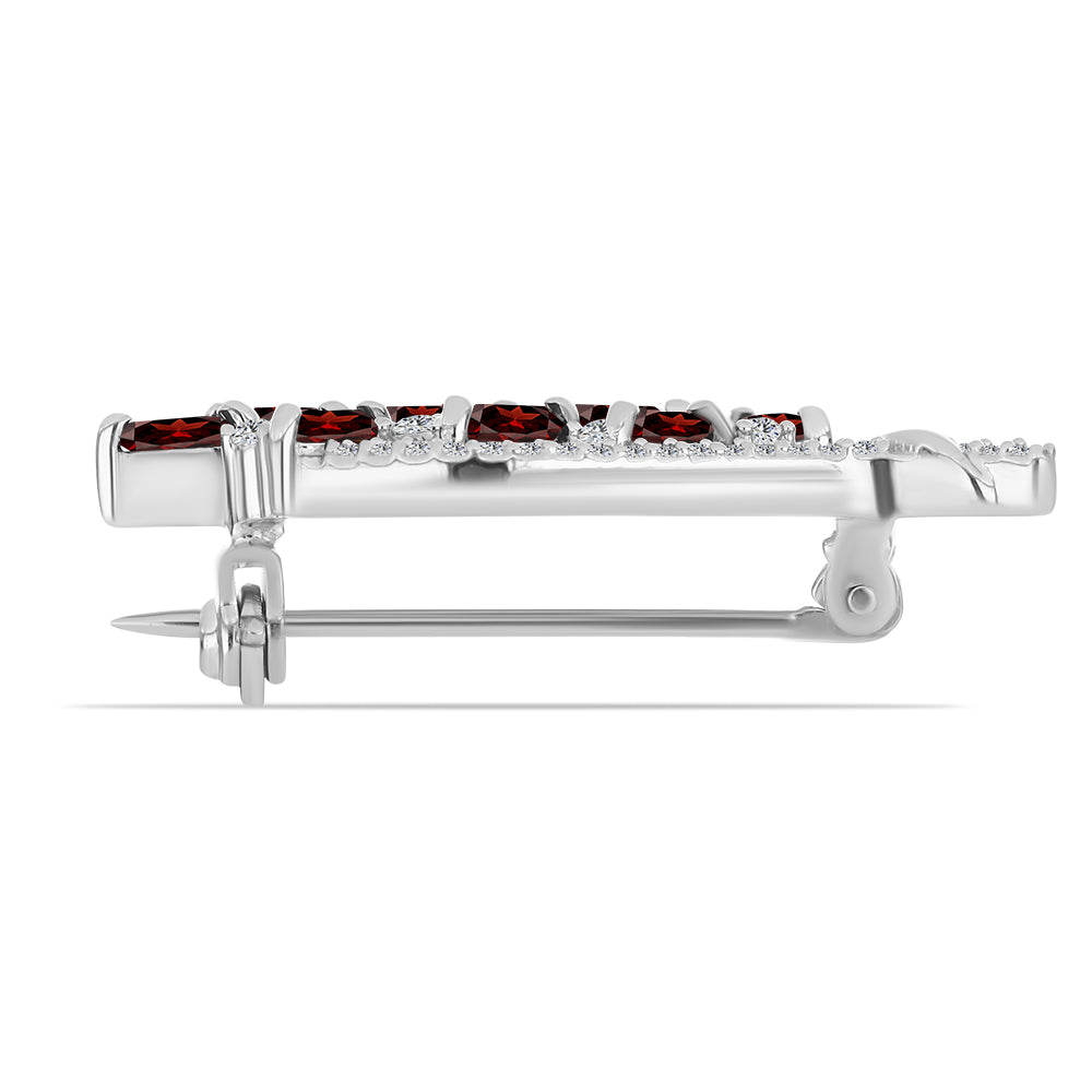 Stříbrný Brož s Bartonským Granátem a Bílým Topazem 2 