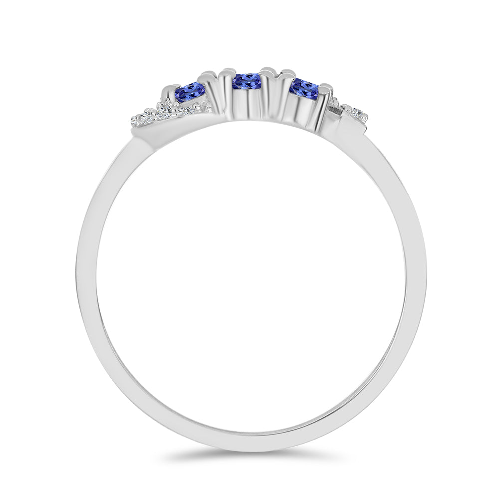 Stříbro 925/1000 - Prsten s Tanzanitem a Bílým Topazem - Karátové číslo: 0.59. přibližná hmotnost: 1.91 gramů