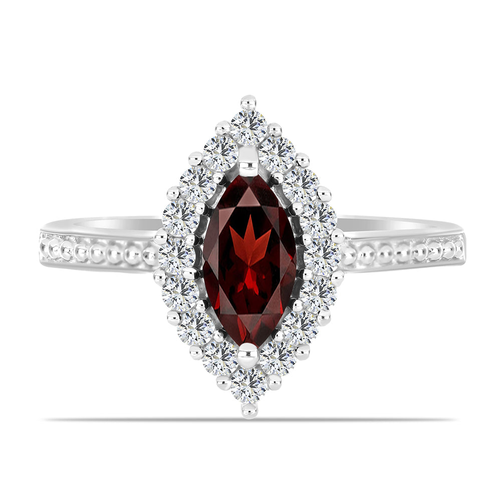 Stříbro 925/1000 - Prsten s Bartonským Granátem a Bílým Topazem - Karátové číslo: 0.97. přibližná hmotnost: 2.71 gramů