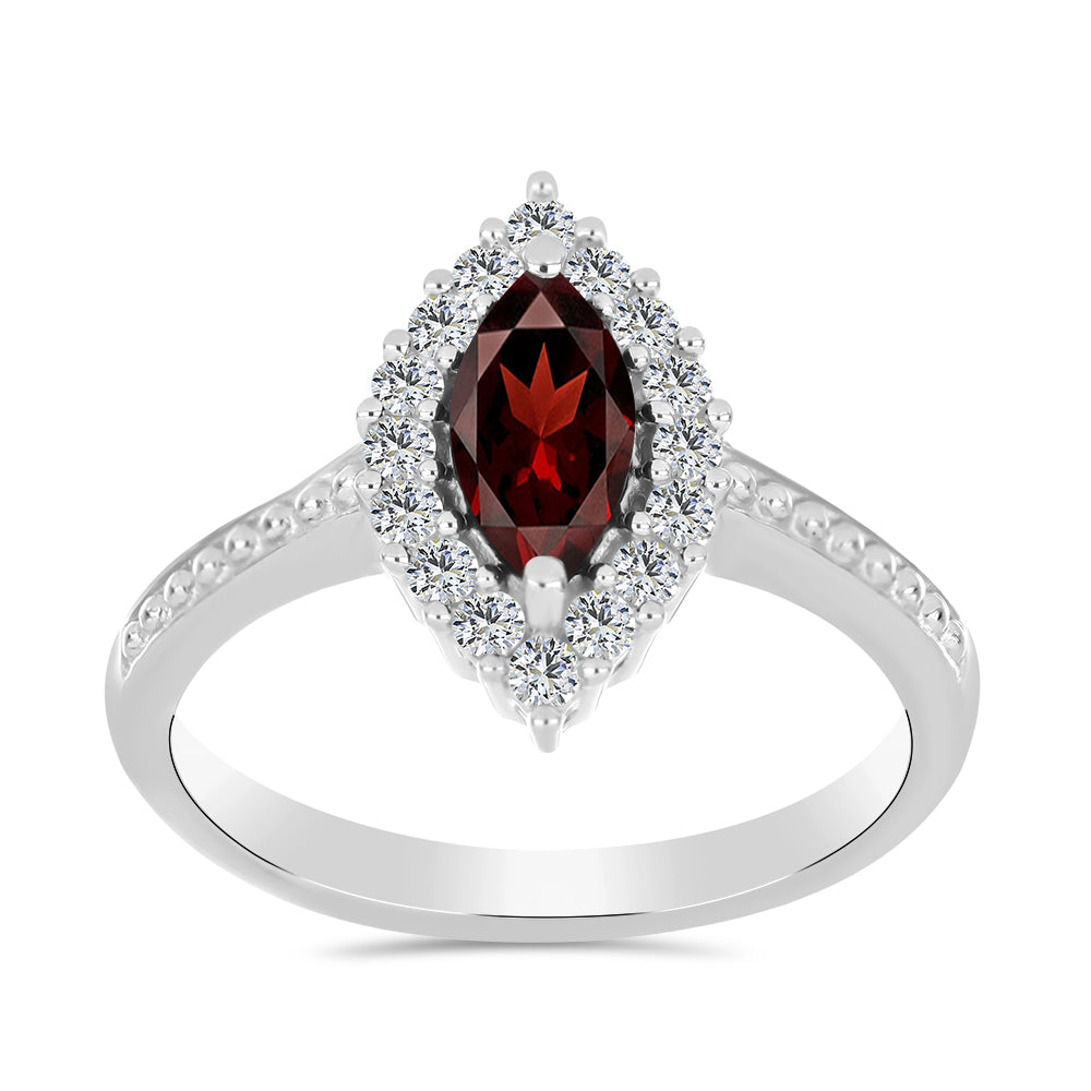 Stříbro 925/1000 - Prsten s Bartonským Granátem a Bílým Topazem - Karátové číslo: 0.97. přibližná hmotnost: 2.71 gramů 3 