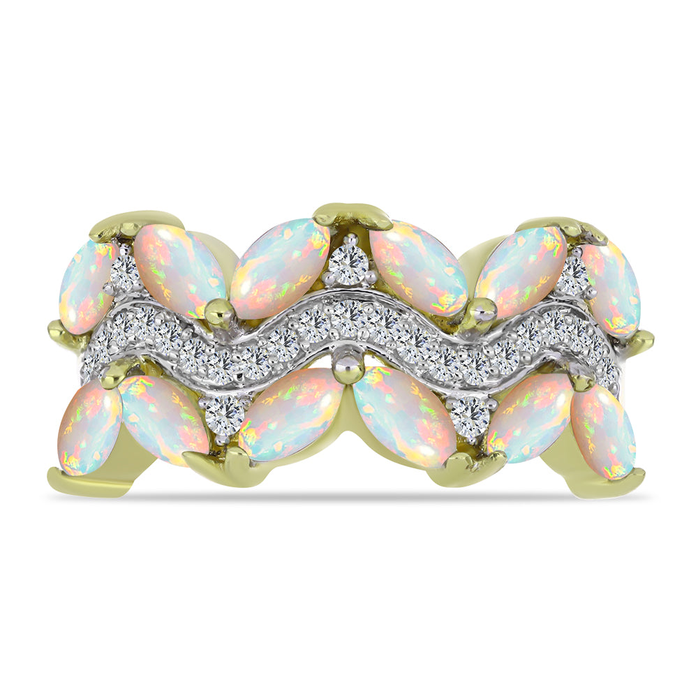 Pozlacené Stříbro 925/1000 - Prsten s Etiopským Opálem z Lega Dembi a Bílým Topazem - Karátové číslo: 1.53. přibližná hmotnost: 4.33 gramů 2 