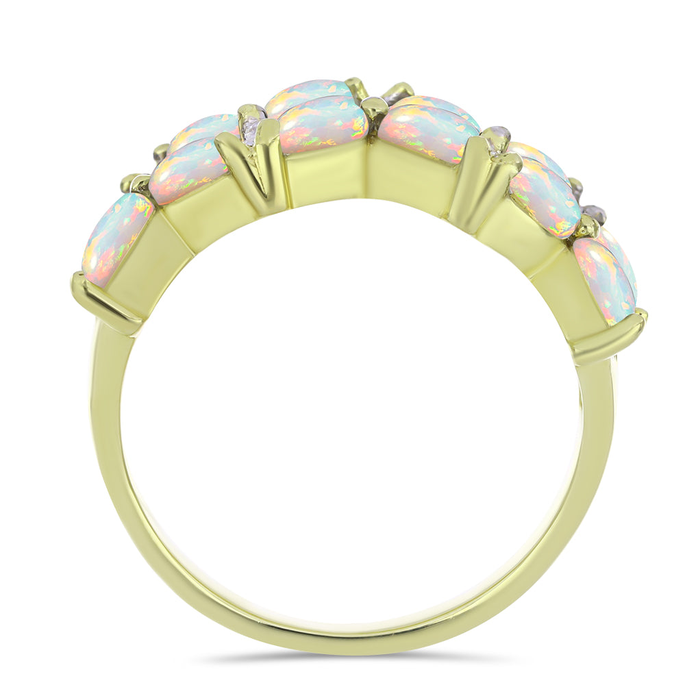 Pozlacené Stříbro 925/1000 - Prsten s Etiopským Opálem z Lega Dembi a Bílým Topazem - Karátové číslo: 1.53. přibližná hmotnost: 4.33 gramů 3 