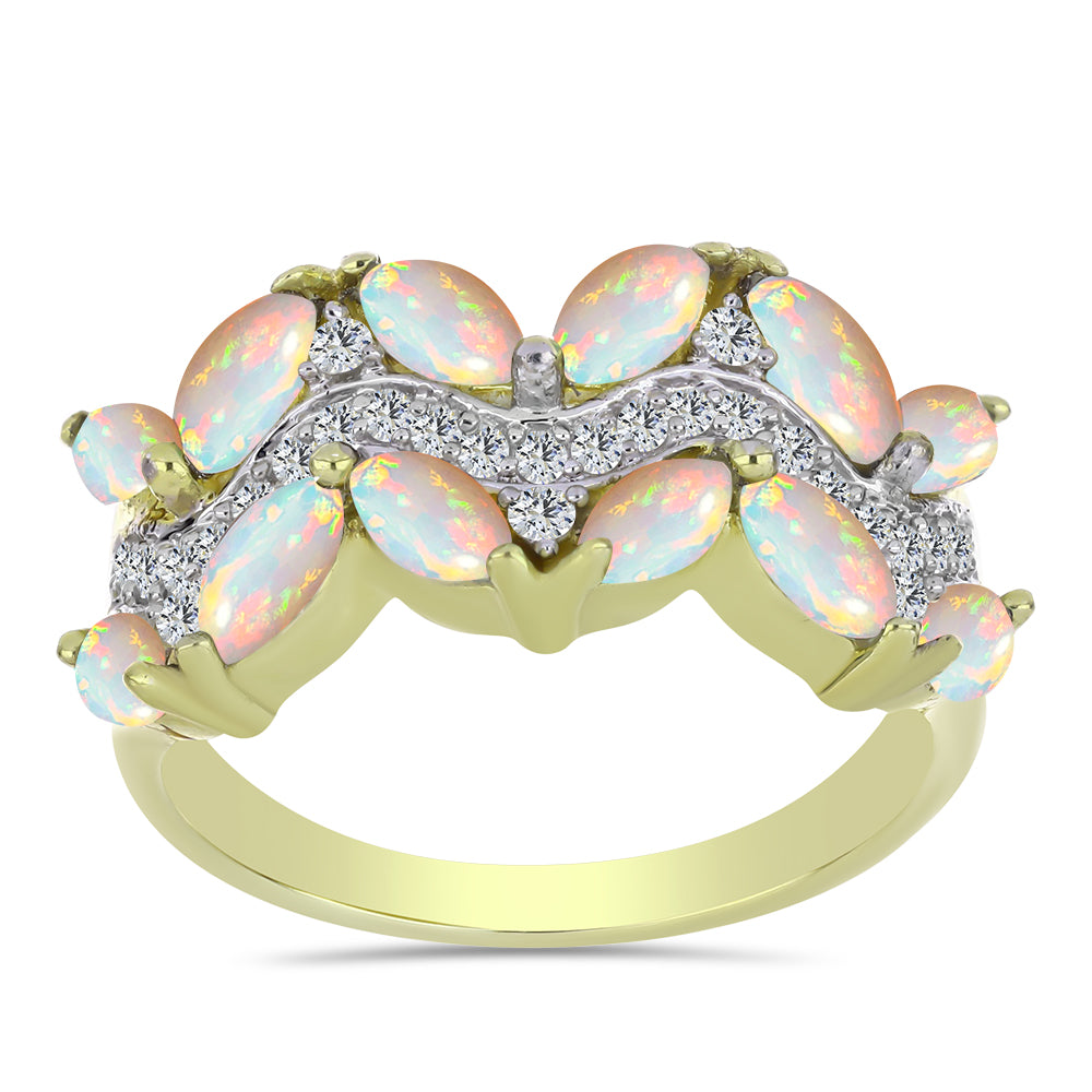 Pozlacené Stříbro 925/1000 - Prsten s Etiopským Opálem z Lega Dembi a Bílým Topazem - Karátové číslo: 1.53. přibližná hmotnost: 4.33 gramů 1 