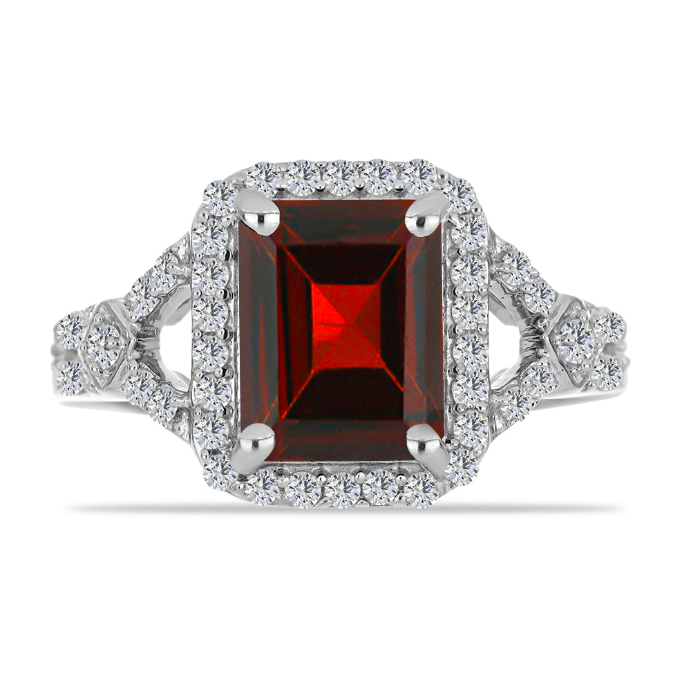 Stříbro 925/1000 - Prsten s Bartonským Granátem a Bílým Topazem - Karátové číslo: 3.03. přibližná hmotnost: 3.63 gramů