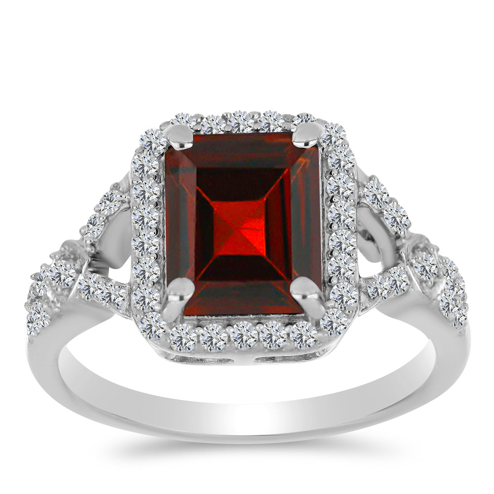 Stříbro 925/1000 - Prsten s Bartonským Granátem a Bílým Topazem - Karátové číslo: 3.03. přibližná hmotnost: 3.63 gramů