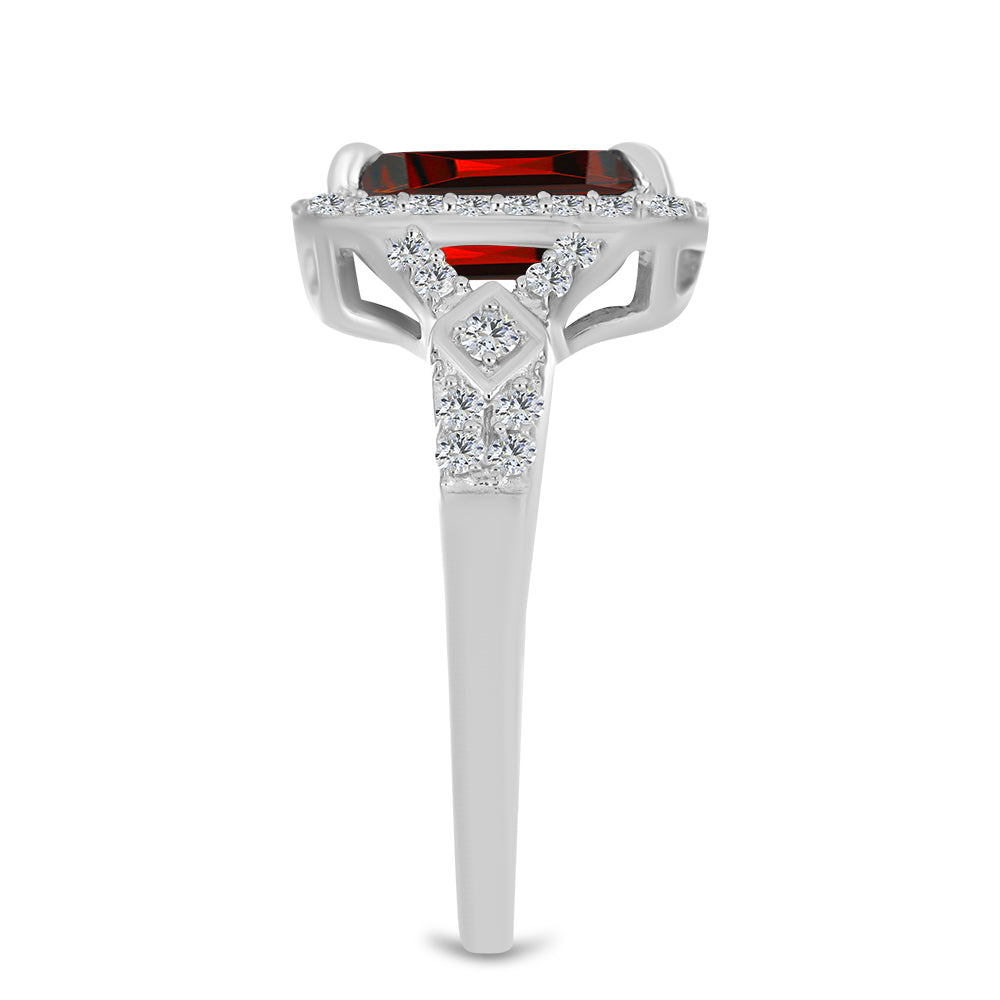 Stříbro 925/1000 - Prsten s Bartonským Granátem a Bílým Topazem - Karátové číslo: 3.03. přibližná hmotnost: 3.63 gramů 4 