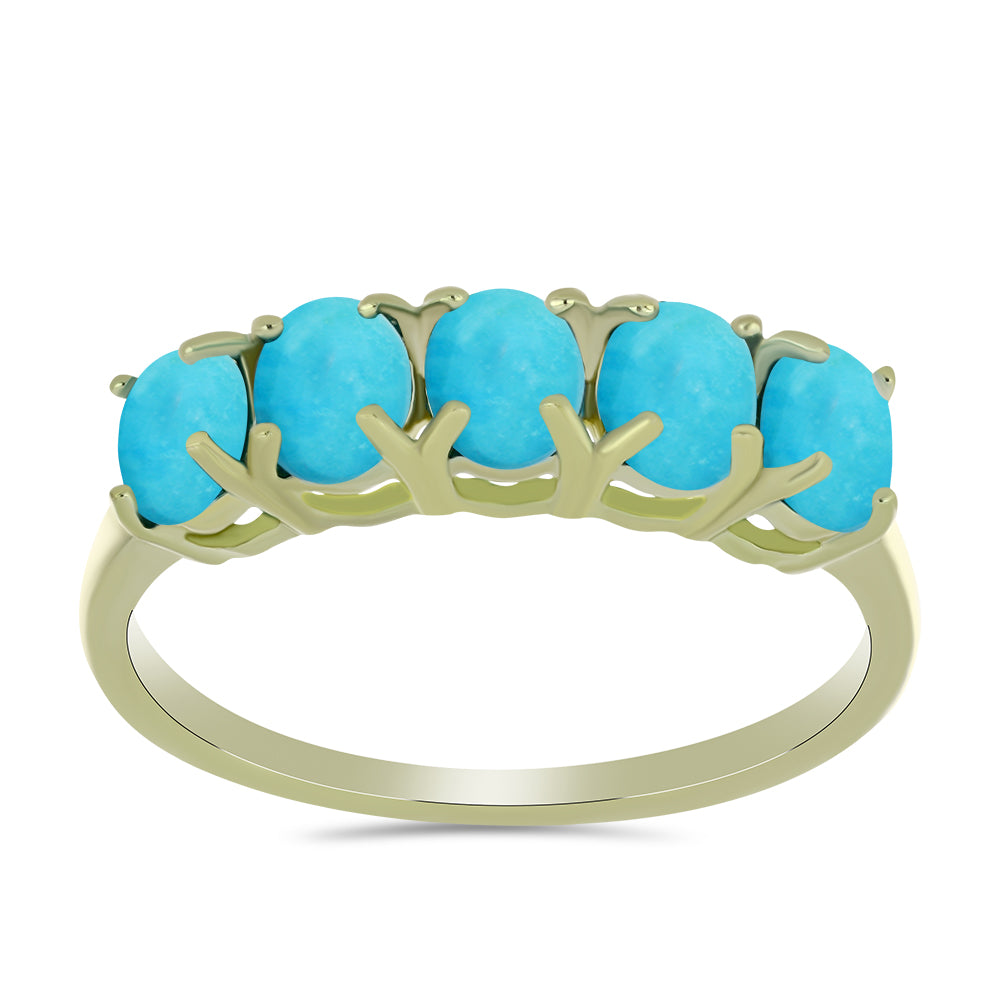 Pozlacené Stříbro 925/1000 - Prsten s Tyrkysem Sleeping Beauty - Karátové číslo: 1.53. přibližná hmotnost: 2.66 gramů