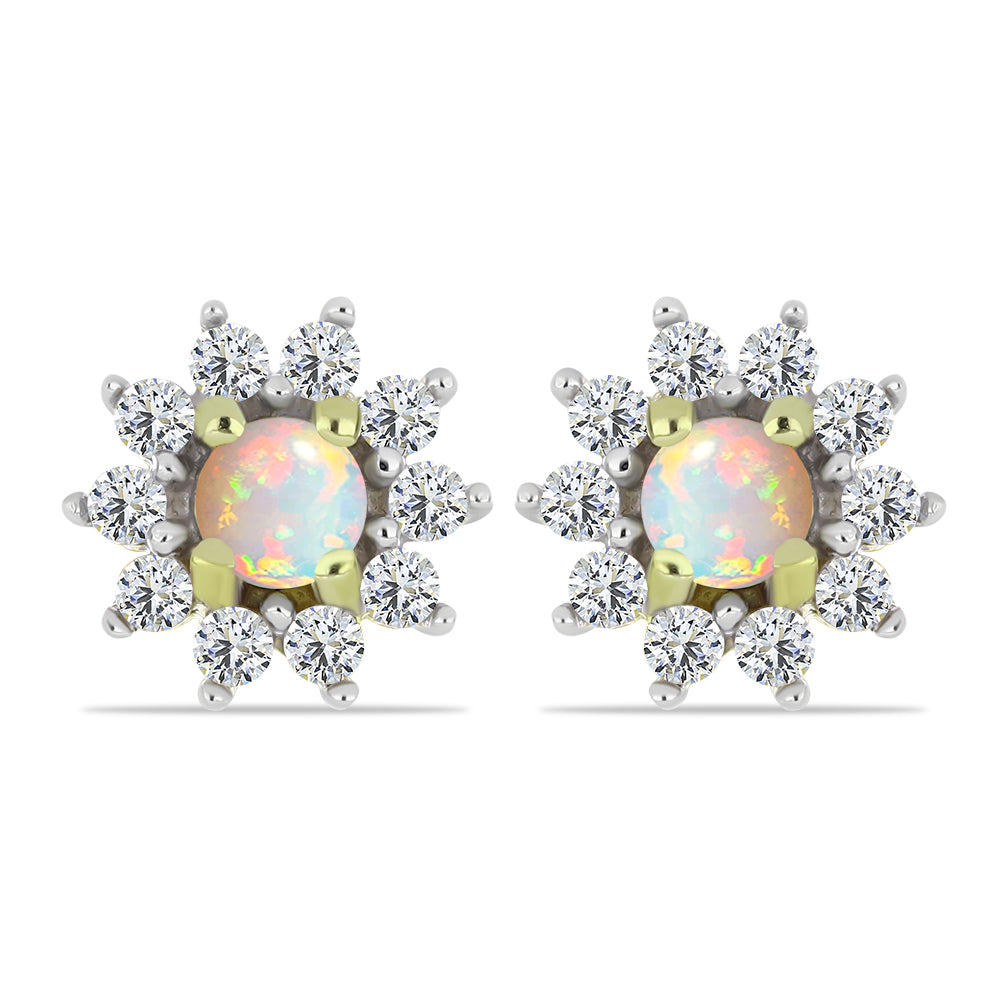 Pozlacené Stříbro 925/1000 - Náušnice s Etiopským Opálem z Lega Dembi a Bílým Topazem - Karátové číslo: 0.56. přibližná hmotnost: 1.41 gramů