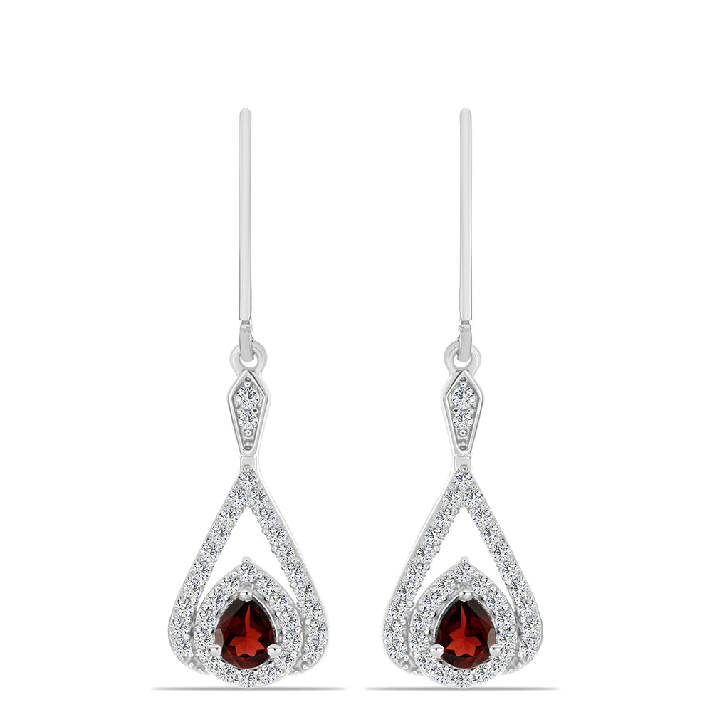 Stříbro 925/1000 Náušnice s Bartonským Granátem a Bílým Topazem - Karátové číslo: 1.42. přibližná hmotnost: 3.23 gramů