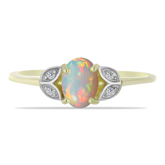 Pozlacené Stříbro 925/1000 - Prsten s Etiopským Opálem z Lega Dembi a Bílým Topazem - Karátové číslo: 0.56. přibližná hmotnost: 2.04 gramů