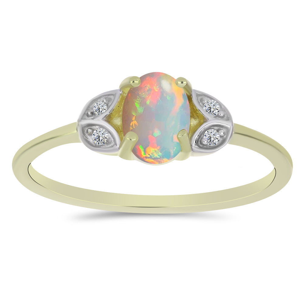 Pozlacené Stříbro 925/1000 - Prsten s Etiopským Opálem z Lega Dembi a Bílým Topazem - Karátové číslo: 0.56. přibližná hmotnost: 2.04 gramů 1 