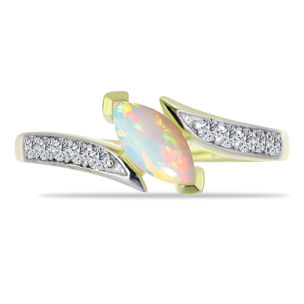 Pozlacené Stříbro 925/1000 - Prsten s Etiopským Opálem z Lega Dembi a Bílým Topazem - Karátové číslo: 0.6. přibližná hmotnost: 2.36 gramů 2 