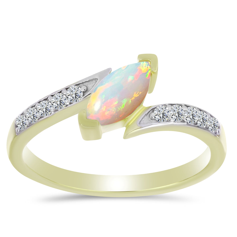 Pozlacené Stříbro 925/1000 - Prsten s Etiopským Opálem z Lega Dembi a Bílým Topazem - Karátové číslo: 0.6. přibližná hmotnost: 2.36 gramů 1 